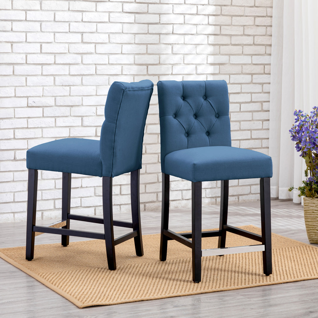 Hayes 24" Linen Fabric Tufted Counter Stool (Set of 2), Black