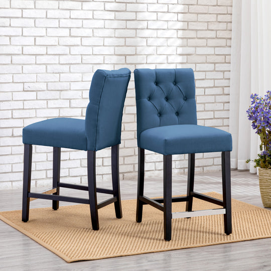 Hayes 24" Linen Fabric Tufted Counter Stool (Set of 2), Black