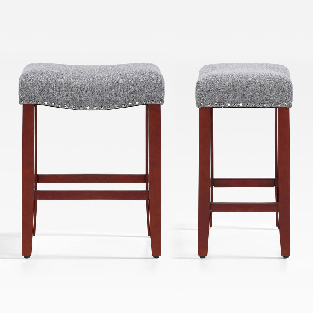 Lenox 24" Upholstered Saddle Seat Counter Stool (Set of 2), Cherry Red