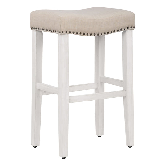 Lenox 29" Upholstered Saddle Seat Bar Stool, Antique White
