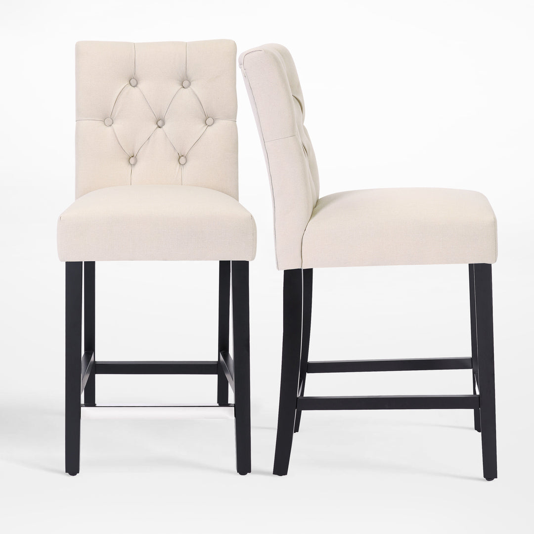 Hayes 24" Linen Fabric Tufted Counter Stool (Set of 2), Black