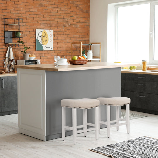 Lenox 24" Upholstered Saddle Seat Counter Stool (Set of 2), Antique White