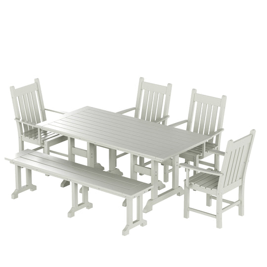 Malibu 6 Piece Outdoor Patio Dining Set Outdoor Table and Armchair Bench