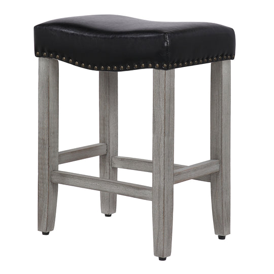 Lenox 24" Upholstered Saddle Seat Counter Stool (Set of 2), Antique Gray