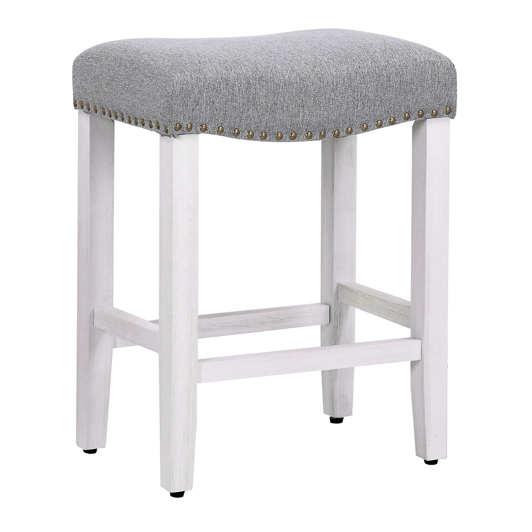 Lenox 24" Upholstered Saddle Seat Counter Stool, Antique White