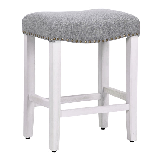 Lenox 24" Upholstered Saddle Seat Counter Stool (Set of 2), Antique White