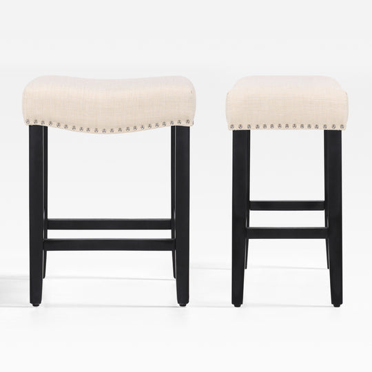 Lenox 24" Upholstered Saddle Seat Counter Stool (Set of 2), Black