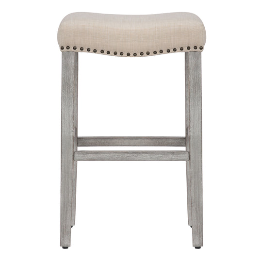 Lenox 29" Upholstered Saddle Seat Bar Stool, Antique Gray
