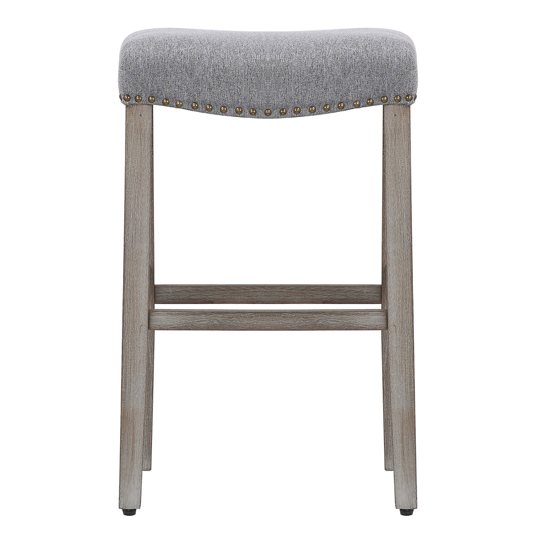 Lenox 29" Upholstered Saddle Seat Bar Stool, Antique Gray