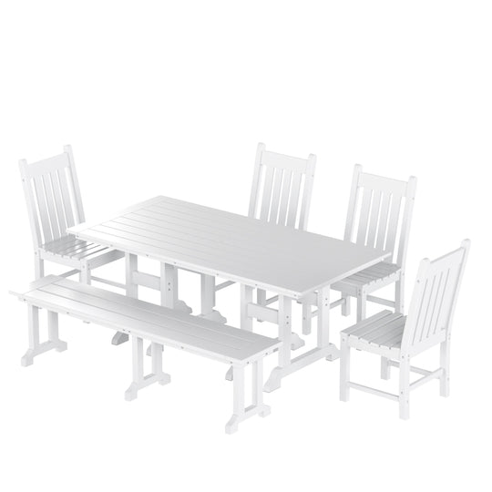 Malibu 6 Piece Outdoor Patio Dining Set Outdoor Table and Side Chair Bench