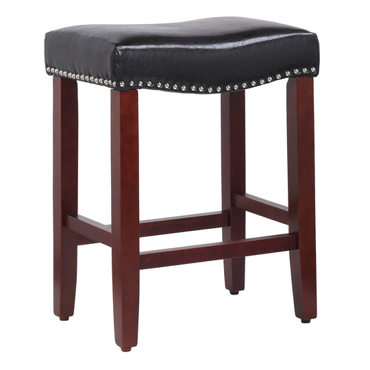 Lenox 24" Upholstered Saddle Seat Counter Stool (Set of 2), Cherry Red