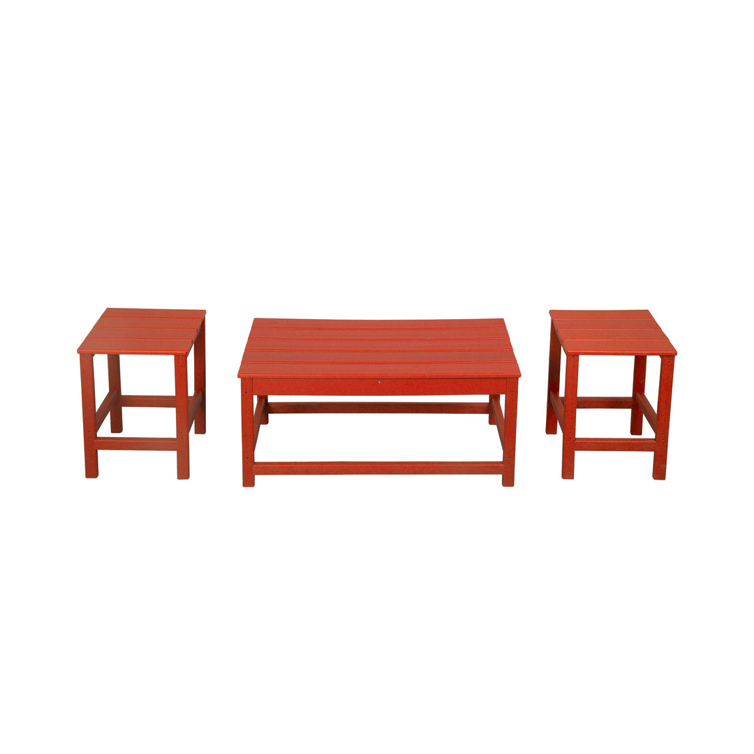 Malibu 3 Pieces Outdoor Poly Adirondack Coffee Table and Side Table Set