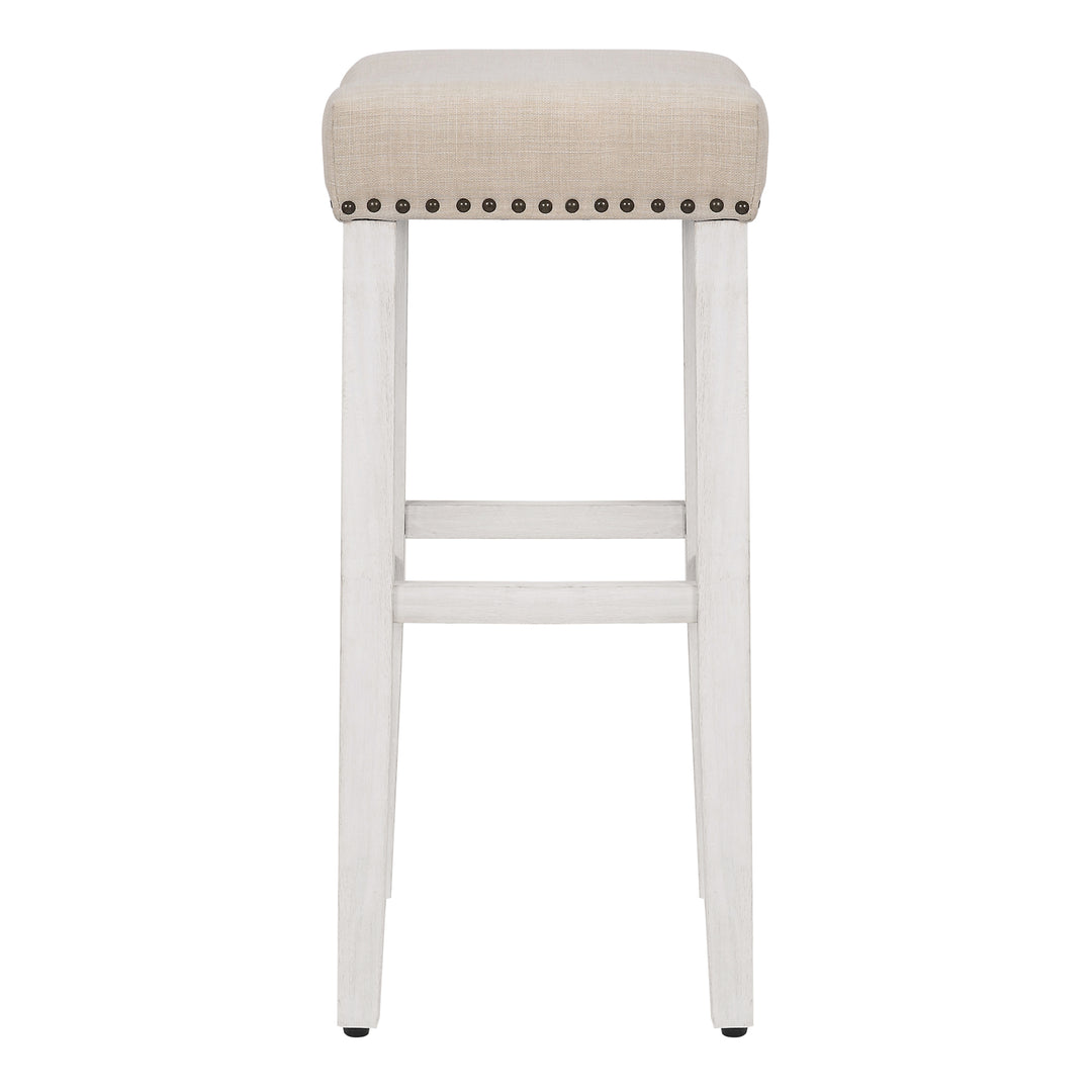 Lenox 29" Upholstered Saddle Seat Bar Stool, Antique White