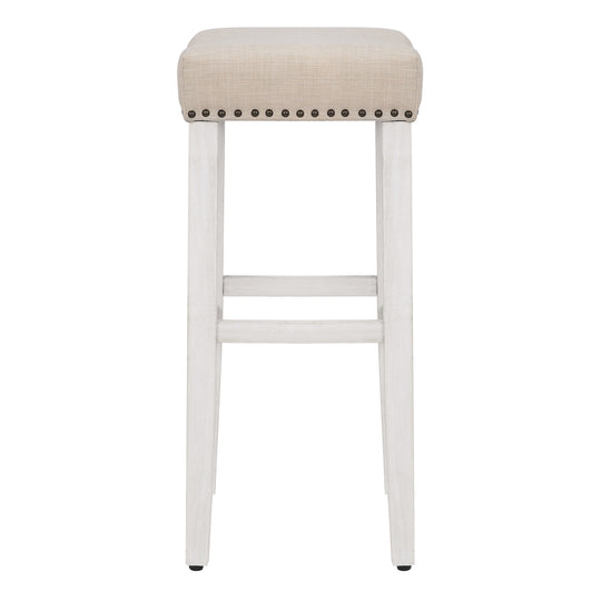 Lenox 29" Upholstered Saddle Seat Bar Stool, Antique White