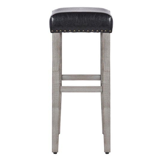 Lenox 29" Upholstered Saddle Seat Bar Stool, Antique Gray