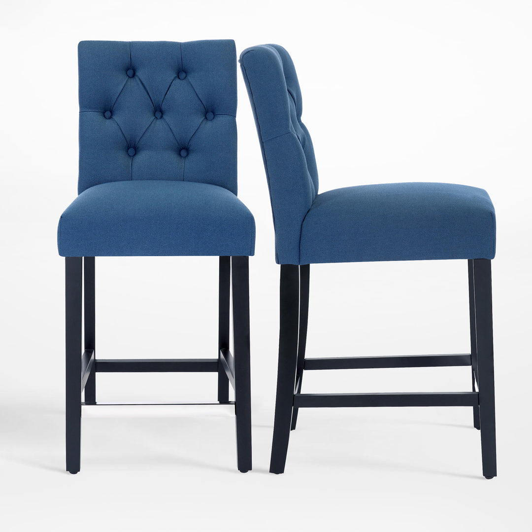 Hayes 24" Linen Fabric Tufted Counter Stool (Set of 2), Black