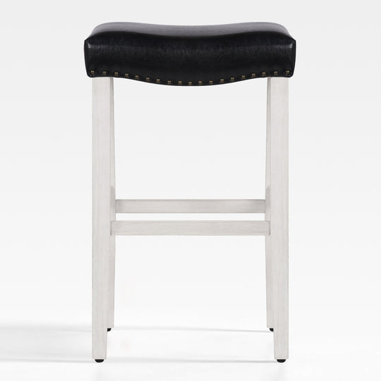 Lenox 29" Upholstered Saddle Seat Bar Stool, Antique White