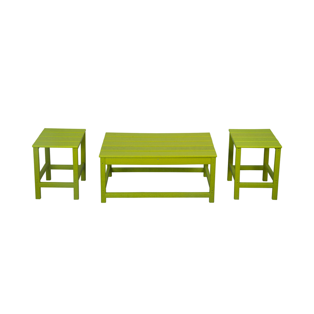 Malibu 3 Pieces Outdoor Poly Adirondack Coffee Table and Side Table Set