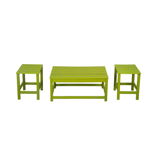 Malibu 3 Pieces Outdoor Poly Adirondack Coffee Table and Side Table Set