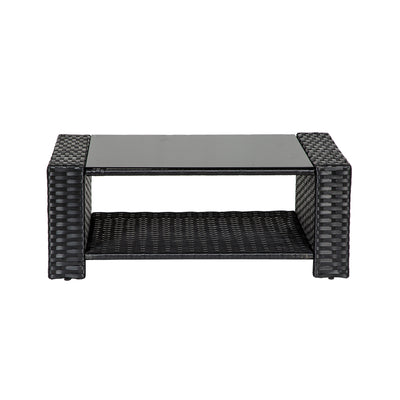 Coastal 4-Piece Black Outdoor Patio Conversation Sofa Set with Square Fire Pit Table