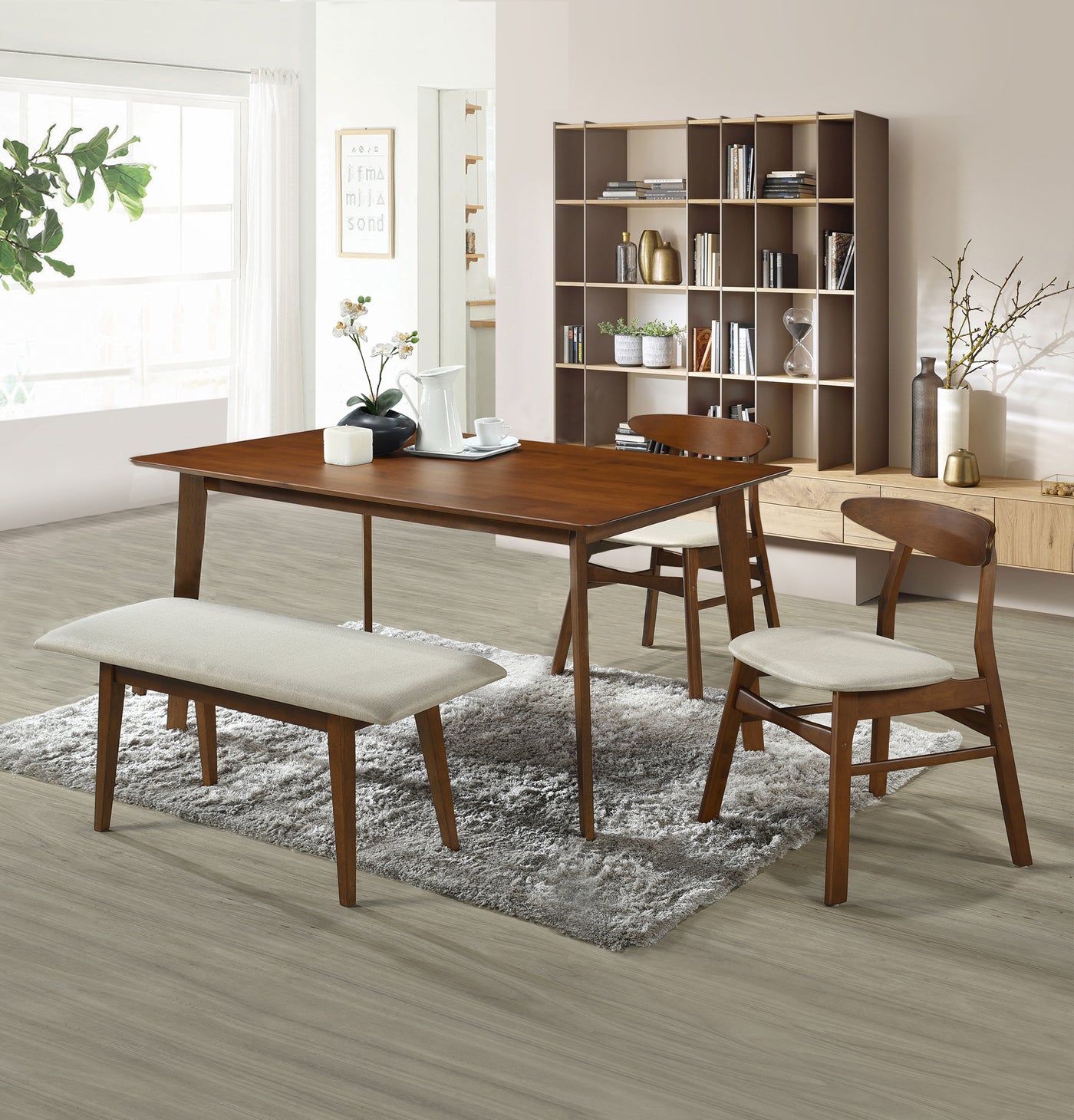 Lalia 4-Piece Solid Wood Upholstered Chair and Dining Table Bench Dining Set