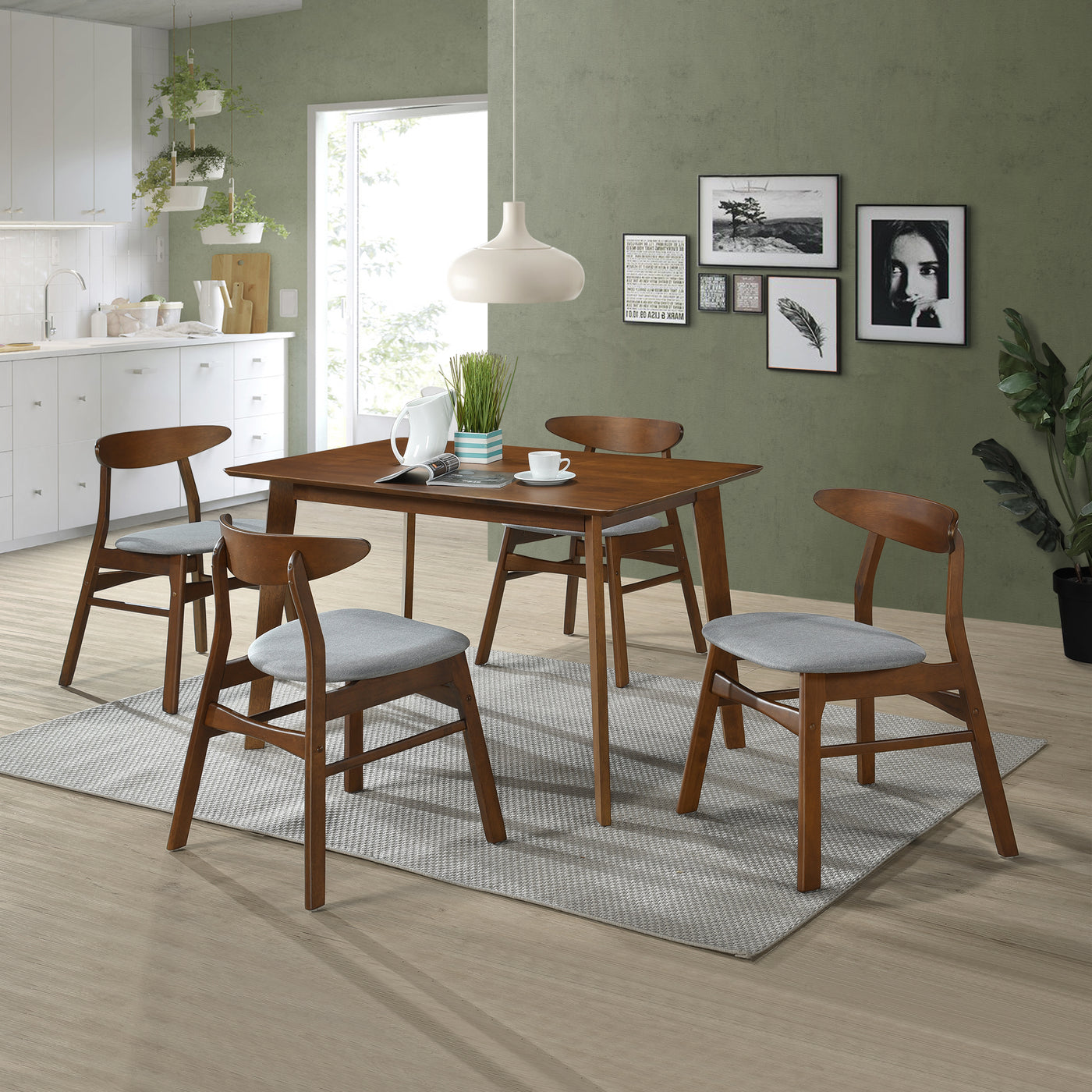 Lalia 5-Piece Solid Wood Upholstered Chair and Dining Table Set