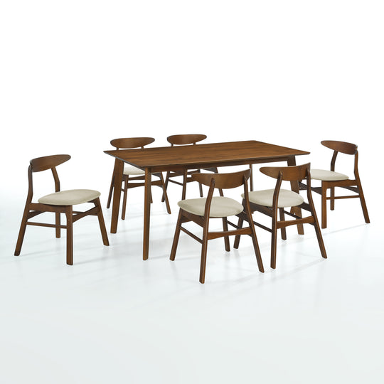 Lalia 7-Piece Solid Wood Upholstered Chair and Dining Table Set