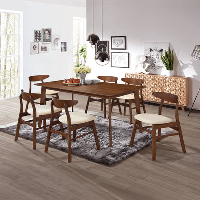 Lalia 7-Piece Solid Wood Upholstered Chair and Dining Table Set