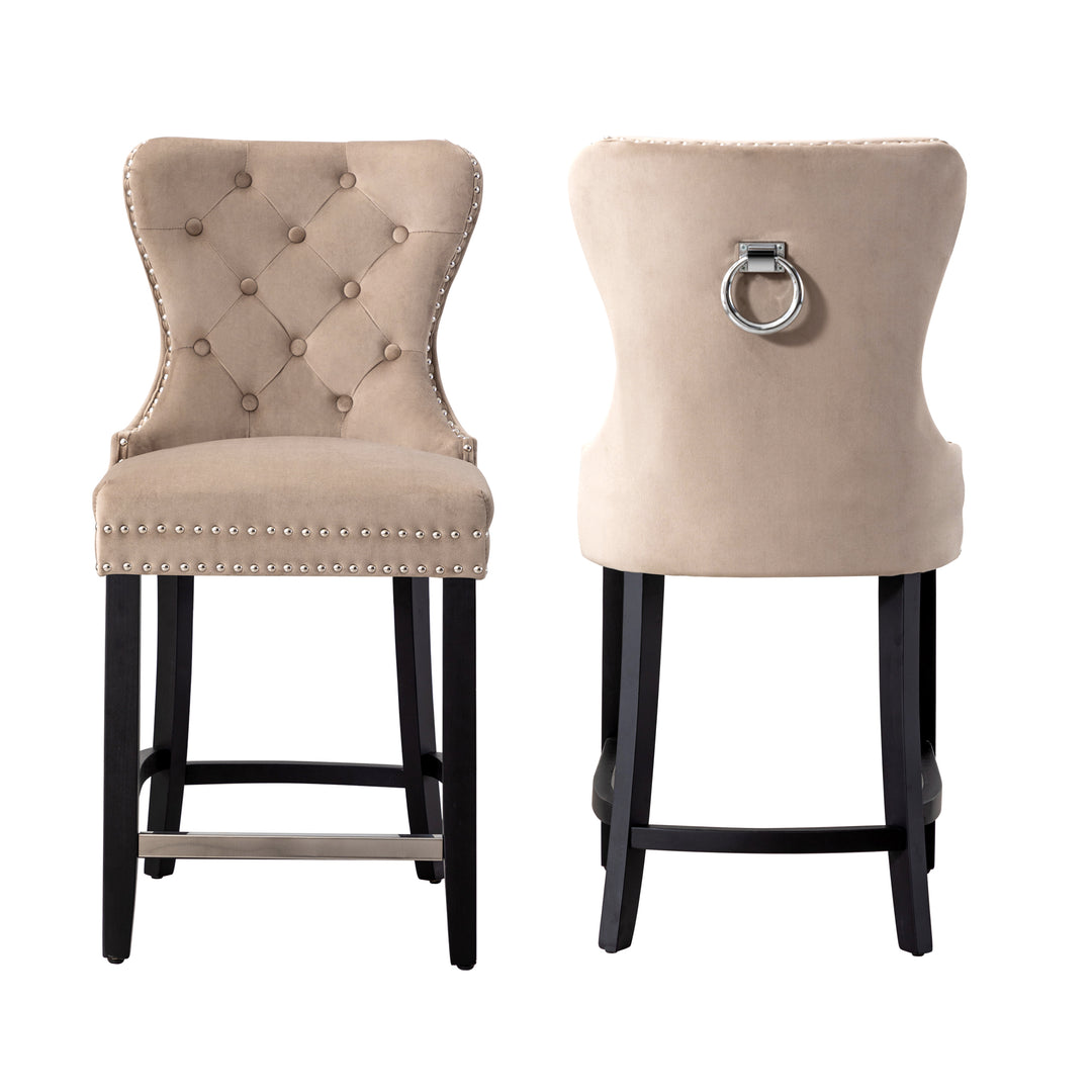 Wordford 24" Tufted Velvet Counter Stool (Set of 2), Black