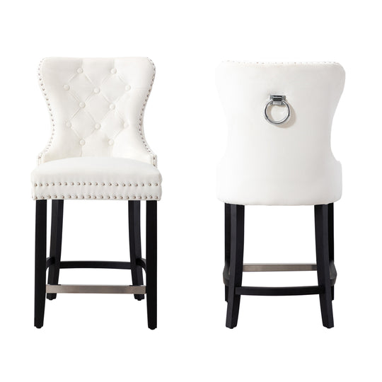 Wordford 24" Tufted Velvet Counter Stool (Set of 2), Black