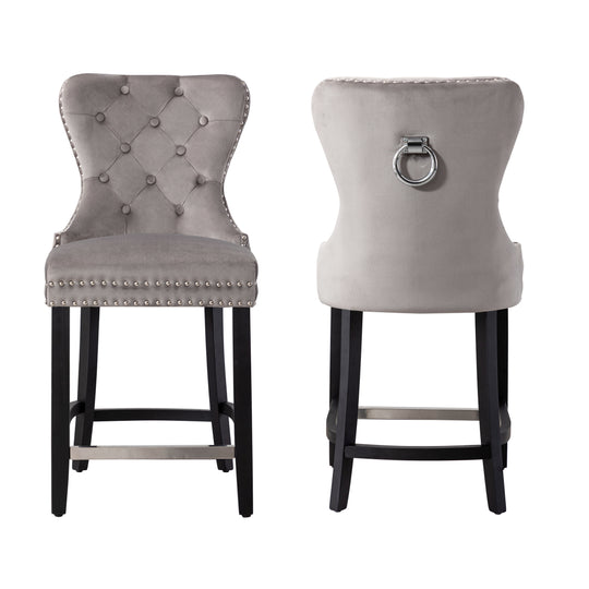 Wordford 24" Tufted Velvet Counter Stool (Set of 2), Black