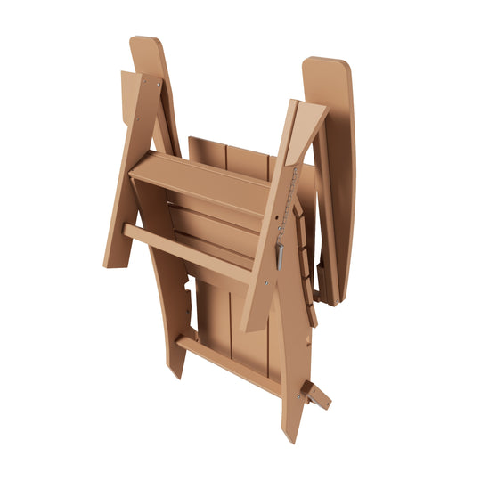 Ashore Modern Folding Poly Adirondack Chair With Square Fire Pit Table Set