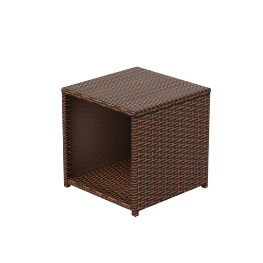 Coastal 2-Piece Wicker Outdoor Storage Ottoman and Square Side Table Set