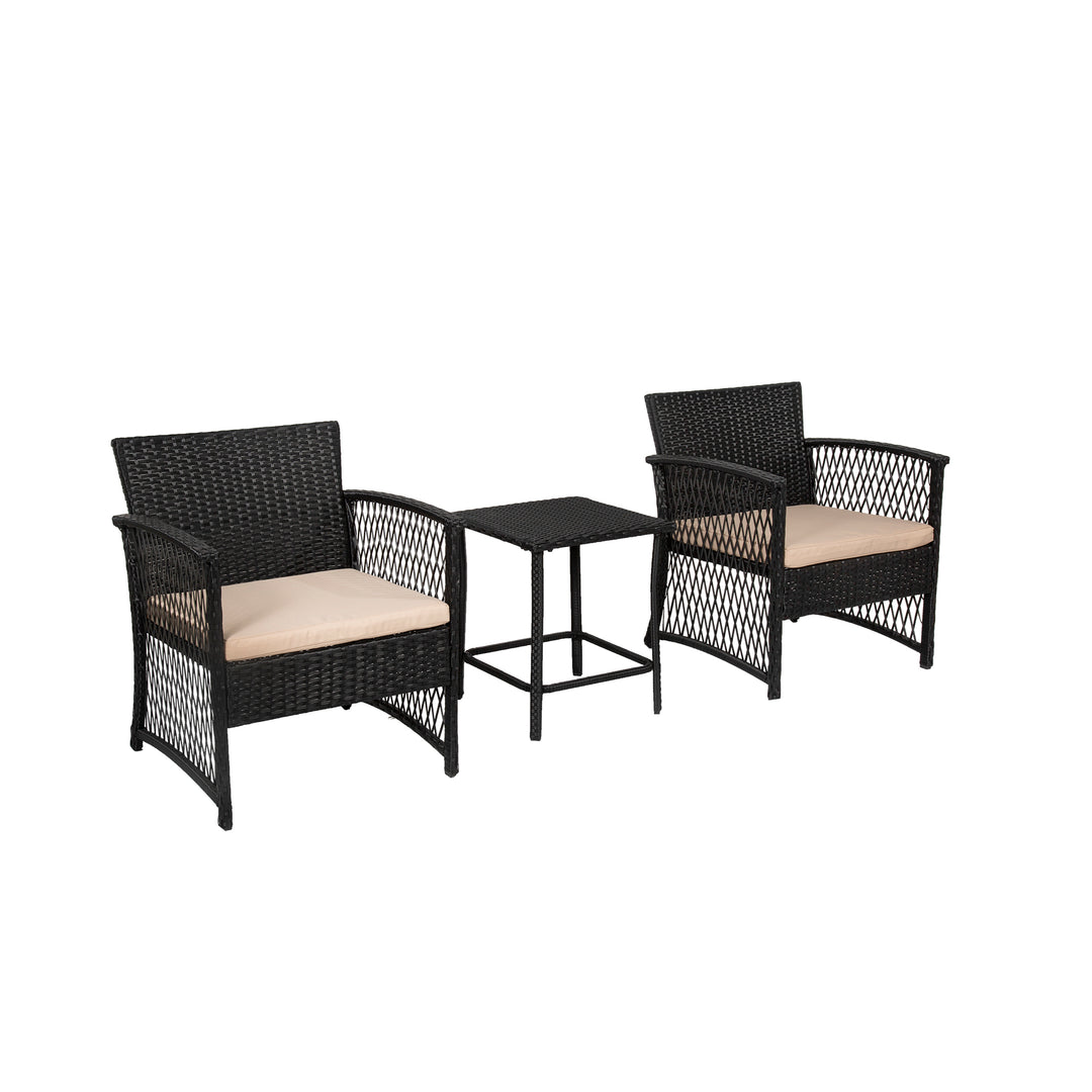 Melvi 3-Piece Outdoor Patio Wicker Conversation Set, Black