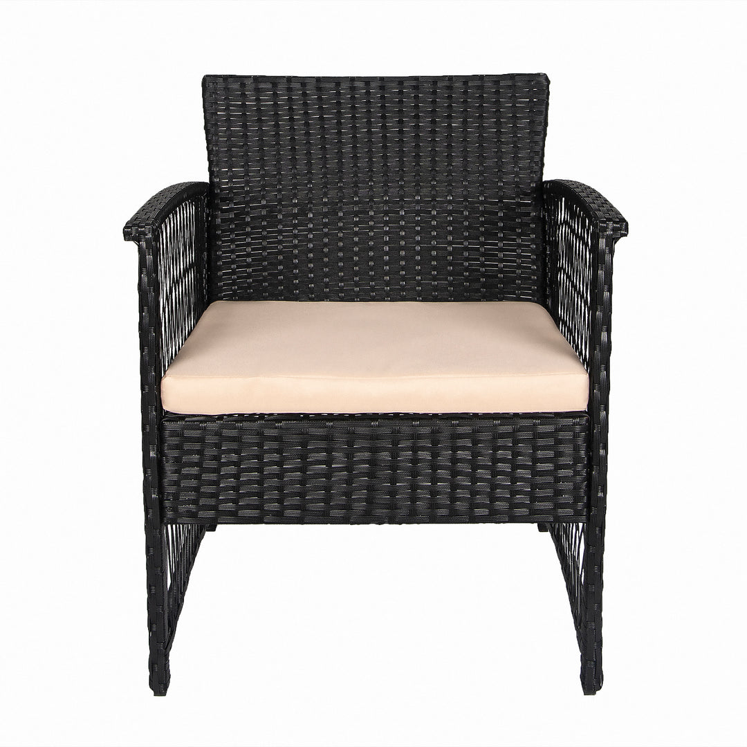 Melvi 3-Piece Outdoor Patio Wicker Conversation Set, Black