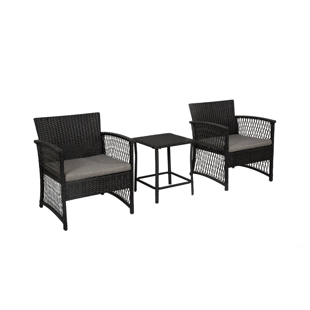 Melvi 3-Piece Outdoor Patio Wicker Conversation Set, Black