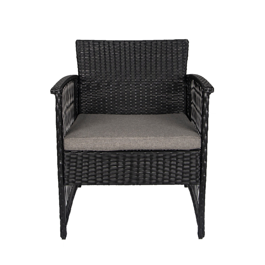 Melvi 3-Piece Outdoor Patio Wicker Conversation Set, Black