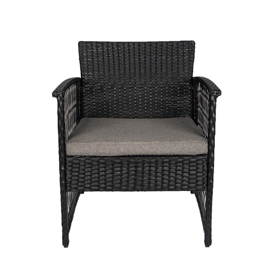 Melvi 3-Piece Outdoor Patio Wicker Conversation Set, Black