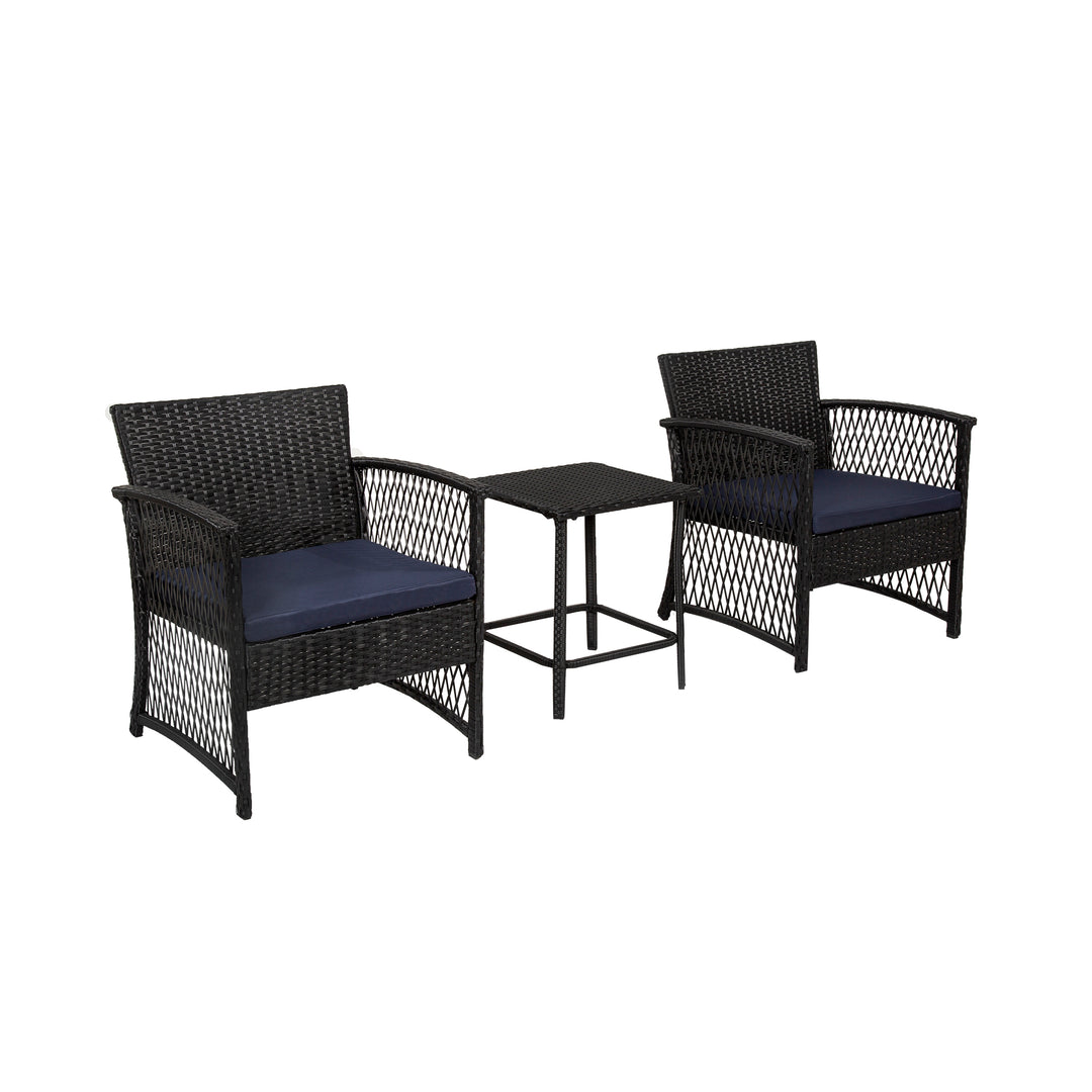 Melvi 3-Piece Outdoor Patio Wicker Conversation Set, Black