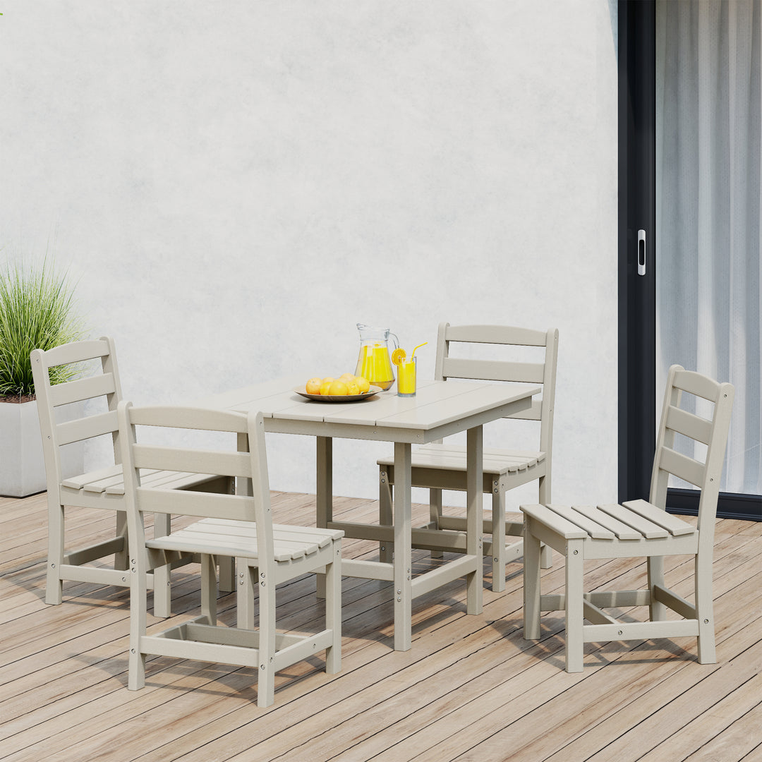 Ashore 5-Piece HDPE Outdoor Square Patio Dining Table Set with Armless Side Chairs