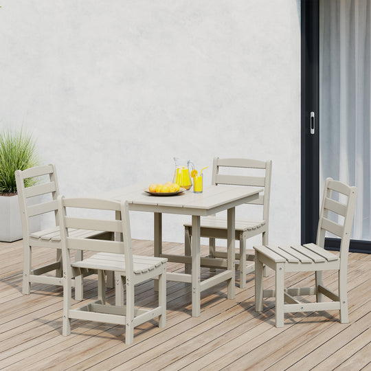 Ashore 5-Piece HDPE Outdoor Square Patio Dining Table Set with Armless Side Chairs