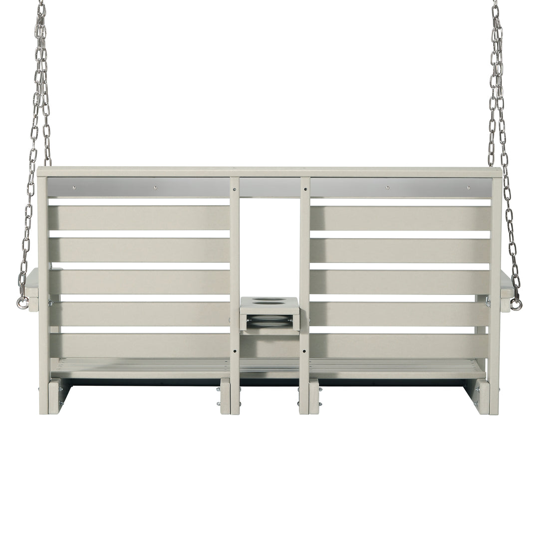 St Charles Outdoor HDPE 54" Front Hanging Porch Swing Bench With Cupholders