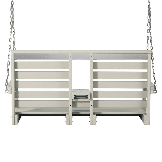 St Charles Outdoor HDPE 54" Front Hanging Porch Swing Bench With Cupholders