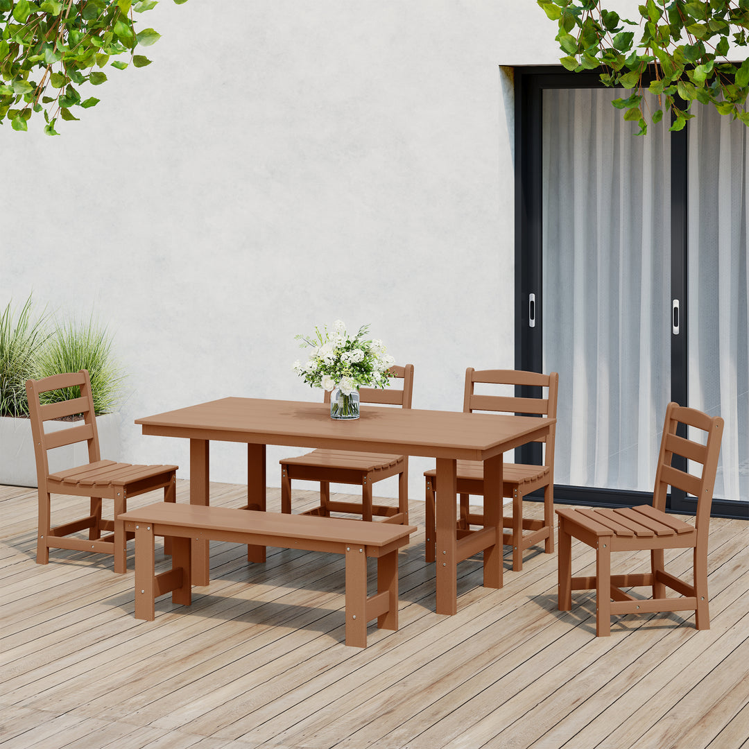 Ashore 6-Piece Outdoor HDPE Rectangular Patio Dining Table Set with Bench
