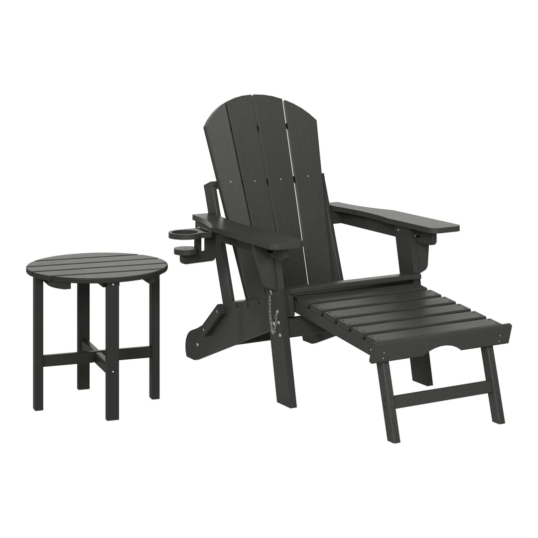 Malibu 2-Piece Outdoor Folding Adjustable Adirondack Chair with Cup Holder & Hideaway Ottoman and 18" Side Table