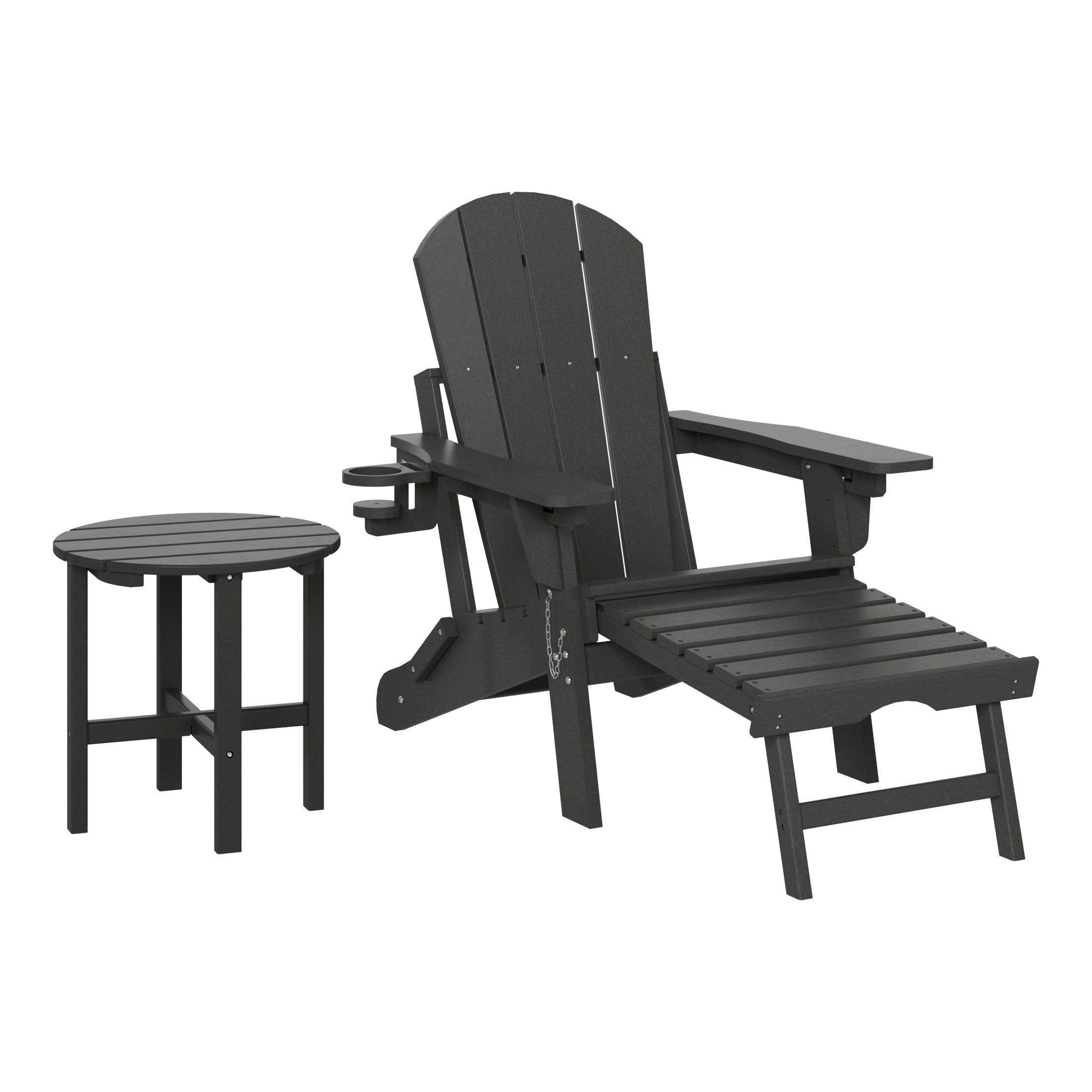 Malibu 2-Piece Outdoor Folding Adjustable Adirondack Chair with Cup Holder & Hideaway Ottoman and 18" Side Table