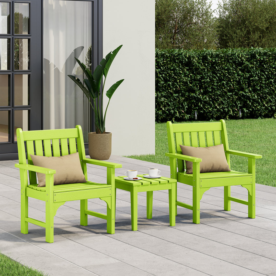 Malibu Outdoor Patio 3-Piece HDPE Adirondack Garden Chairs with Square Adirondack Side Table Set