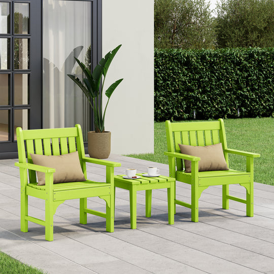 Malibu Outdoor Patio 3-Piece HDPE Adirondack Garden Chairs with Square Adirondack Side Table Set