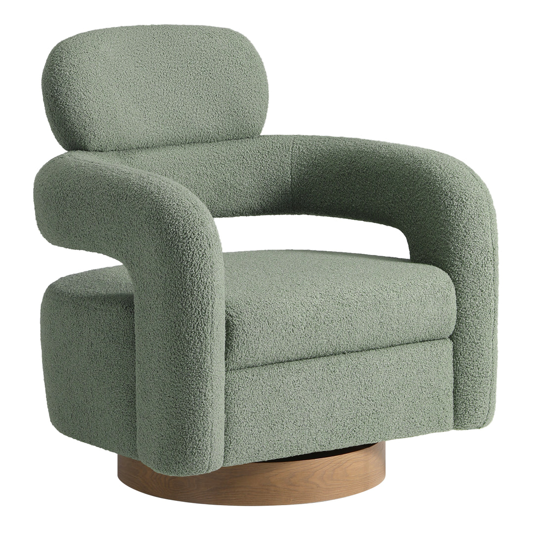 Alexandria Mid-Century Modern Sherpa Swivel Barrel Accent Chair With Storage Ottoman