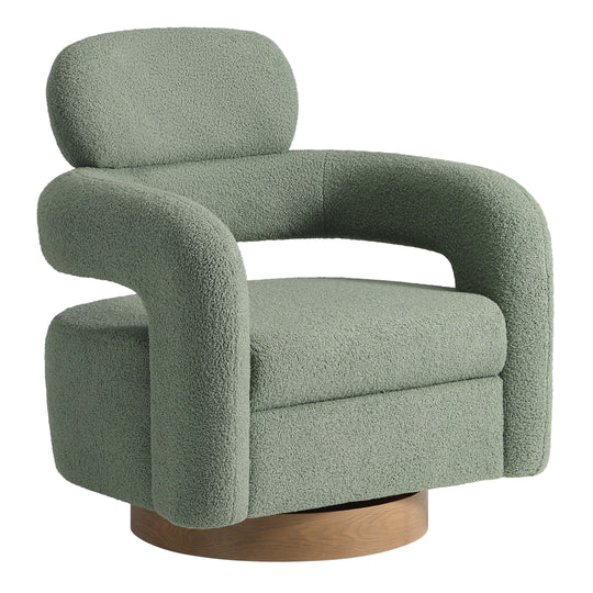 Alexandria Mid-Century Modern Sherpa Swivel Barrel Accent Chair With Storage Ottoman